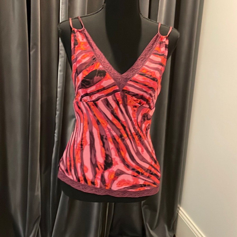 Vintage Banana Republic Silk Red and Purple Animal Print Top